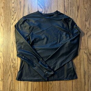 Black Faux Leather Crew Neck Long Sleeve Top Size XL Alt Concert Edgy